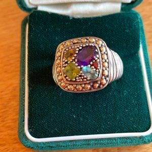 EFFY BH Balissima 925 sterling silver & 18K Gold multi gemstone Ring Size 7